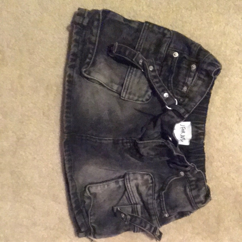Black Washed Denim Cargo Shorts